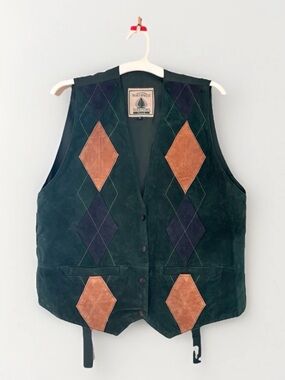 Vintage Grandpacore Green Suede Vest Argyle Western Academia 1X